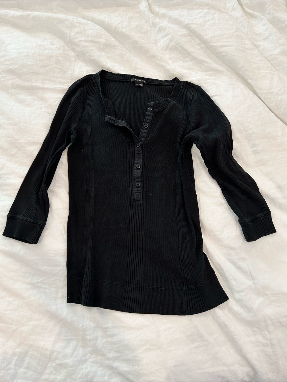Theory Black Ribbed Henley Top